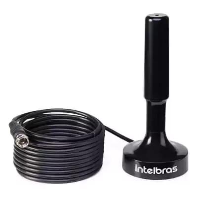 Antena Digital Interna Intelbras AI 2031 na em formato de bastão com o cabo coaxial enrolado ao lado.