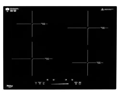 Cooktop de indução retangular 4 zonas com grafismos em cruz