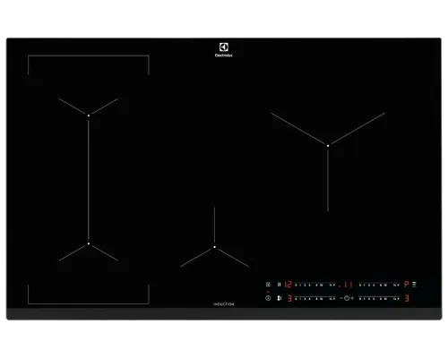 Cooktop a indução retangular com 4 zonas com grafismos triangulares, sendo duas podendo formar uma só