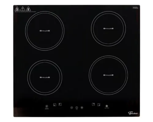 Cooktop de indução quadrado, com 4 zonas redondas de tamanhos distintos