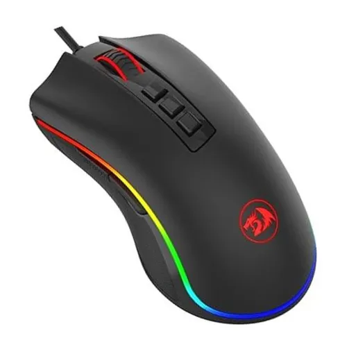 Mouse gamer arredondado preto com linha RGB lateral