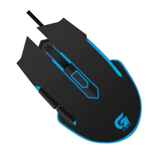 Mouse gamer de formato recortado com iluminação azul