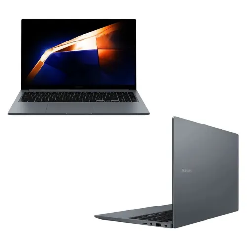 Notebook Samsung com frente e traseira cinza brilhante